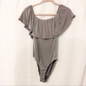 Forever 21 Gray Flounce Off the Shoulder Bodysuit